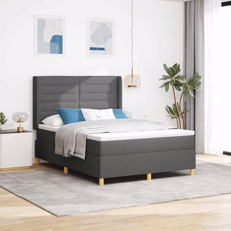 Maison Exclusive - Letto boxspring con strisce luminose a LED, grigio, 140 x 190 cm, rivestimento in tessuto