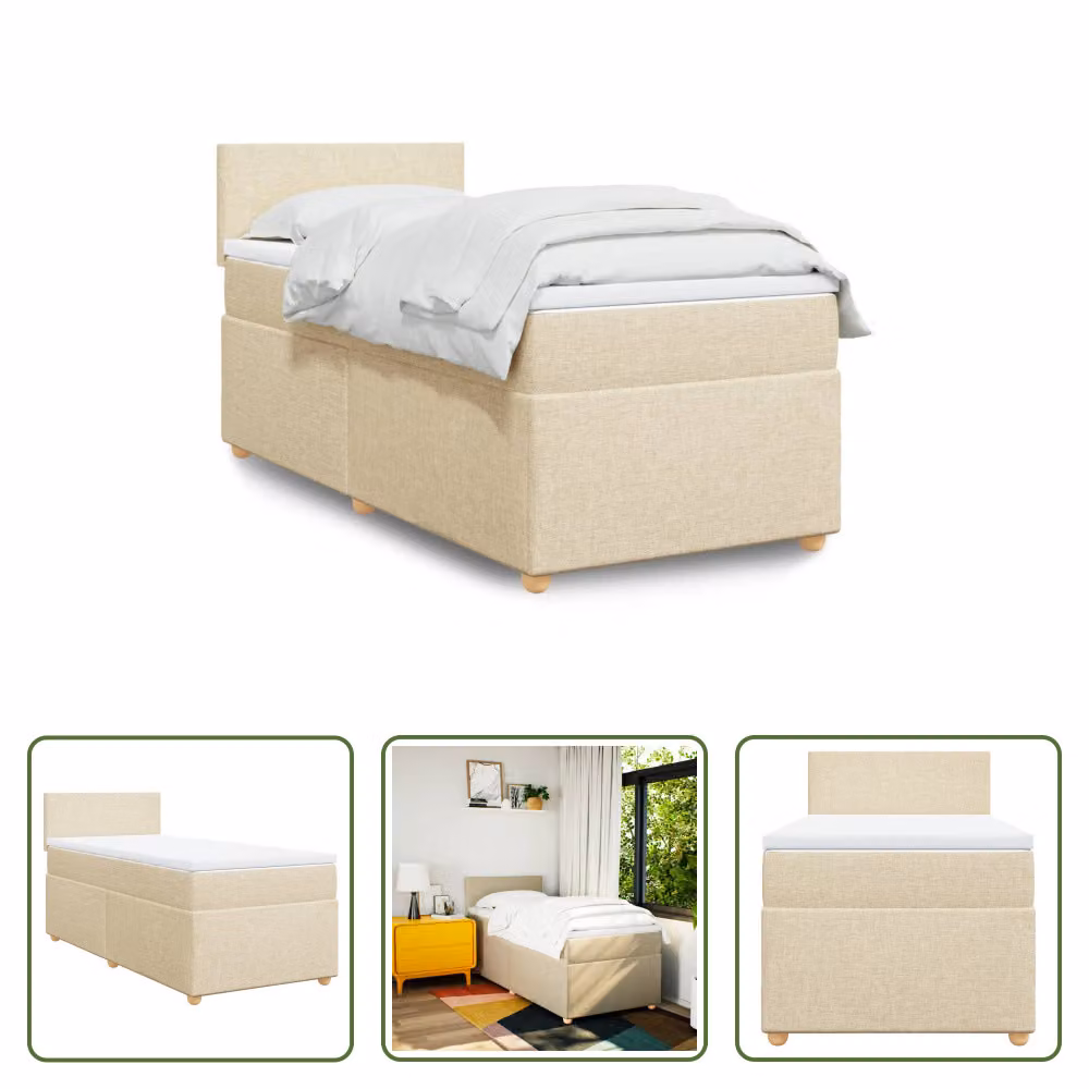 The Living Store Letto a molle insacchettate con materasso crema 80x200 cm in tessuto