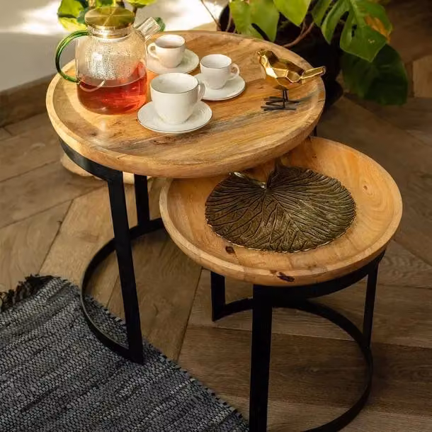 Set di tavolini Tavolino Tavolino da salotto Tavolo da salotto Gambe in metallo Piano in legno