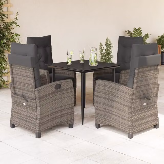 Set da Pranzo da Giardino 5 pz con Cuscini in Polyrattan Grigio 3212784