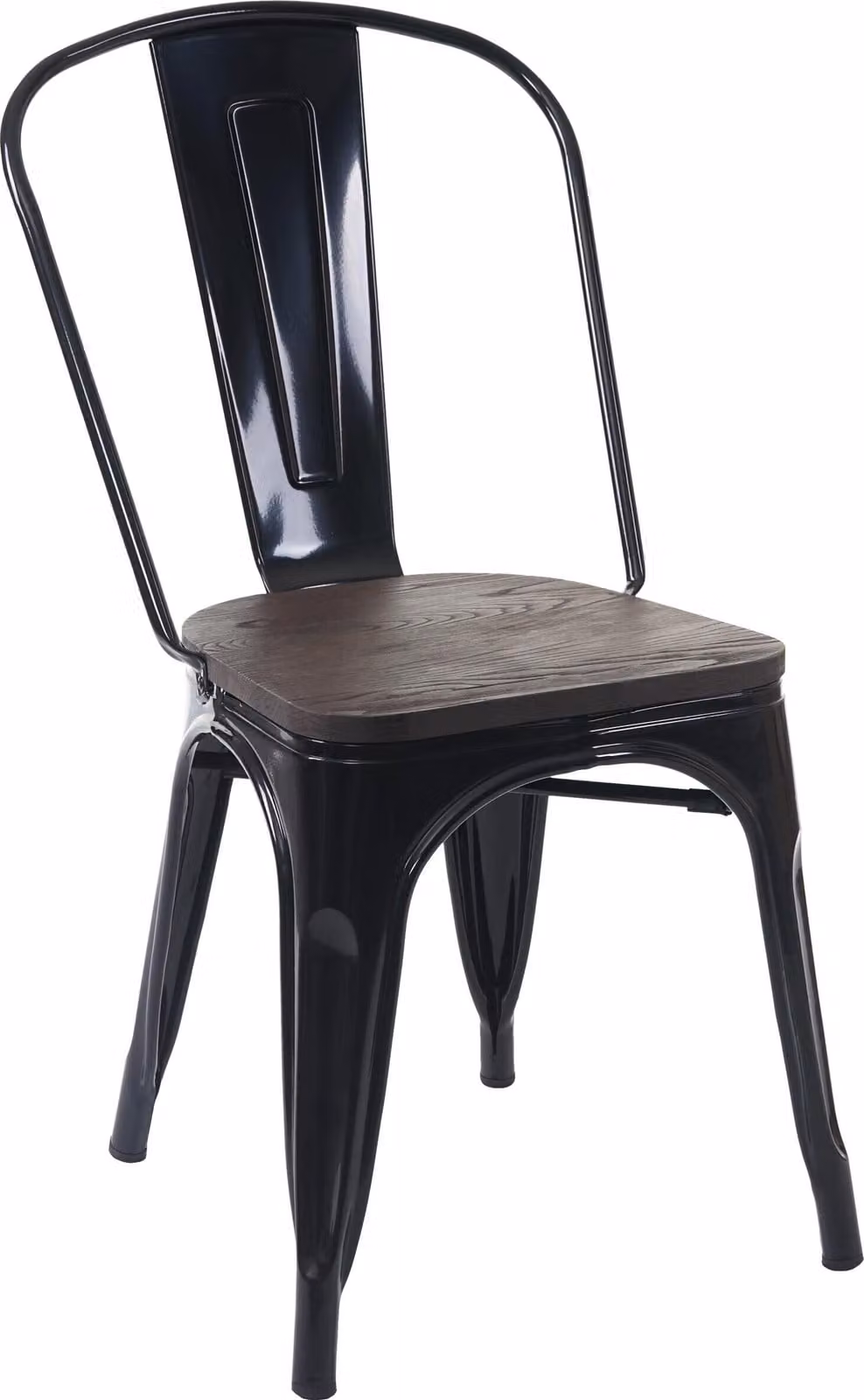 Sedia HWC-A73 incl. sedile in legno, sedia bistrot impilabile, design industriale in metallo impilabile ~ nero