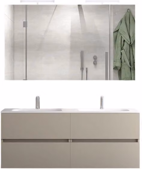 Mobile da Bagno Sospeso Bali Light Double con Lavabo e Specchio con LED Giordanoshop Beige L: 120 cm, P: 46,5 cm, H: 50 cm