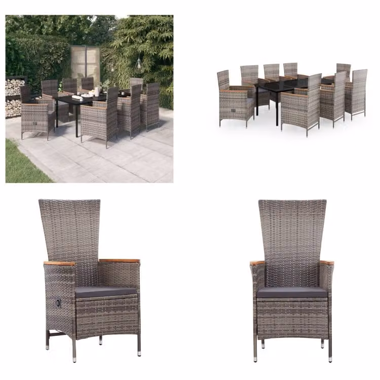vidaXL Set da pranzo da giardino 9 pezzi con cuscini grigio - Set da pranzo da giardino - Gruppi da pranzo da giardino - Set di mobili da giardino - Set di mobili da giardino