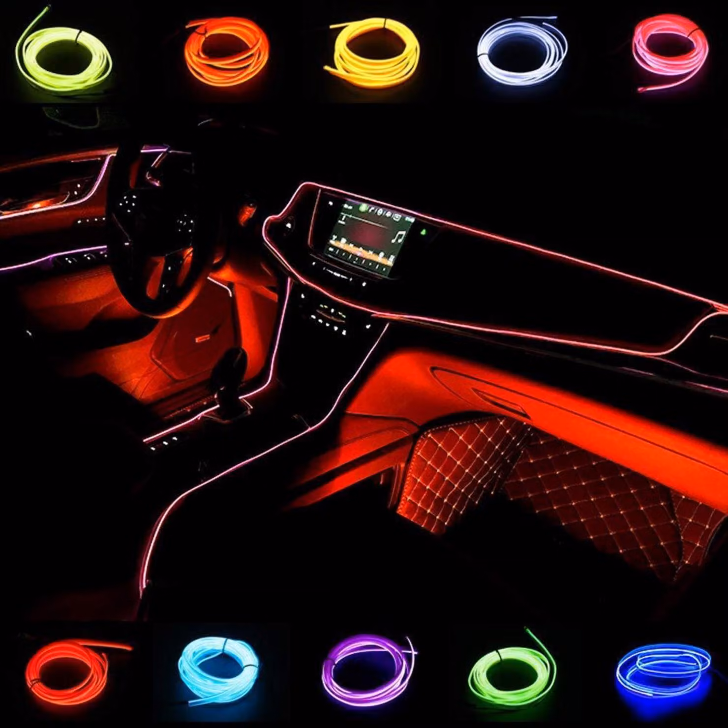 EL-Draht da 2 metri, luce fredda a 12V, neon flessibile per decorazioni, colore rosso