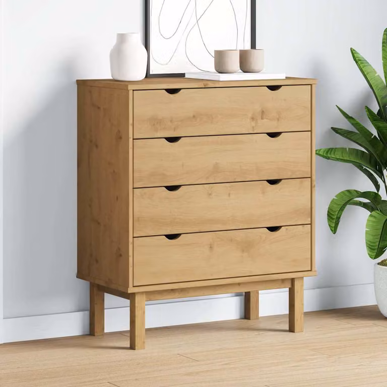 Cassettiera OTTA vidaXL in legno massello di pino marrone in stile scandinavo L: 76,5 cm, P: 39,5 cm, H: 90 cm