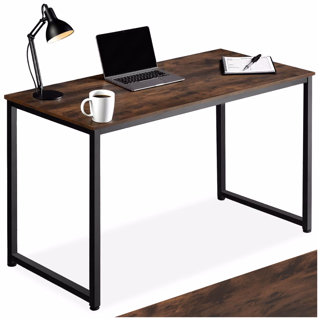 Scrivania da scrittura TecTake in stile industriale con piano in MDF laminato, Colore Nero e Marrone, L: 140 cm, P: 59 cm, H: 75 cm – 1