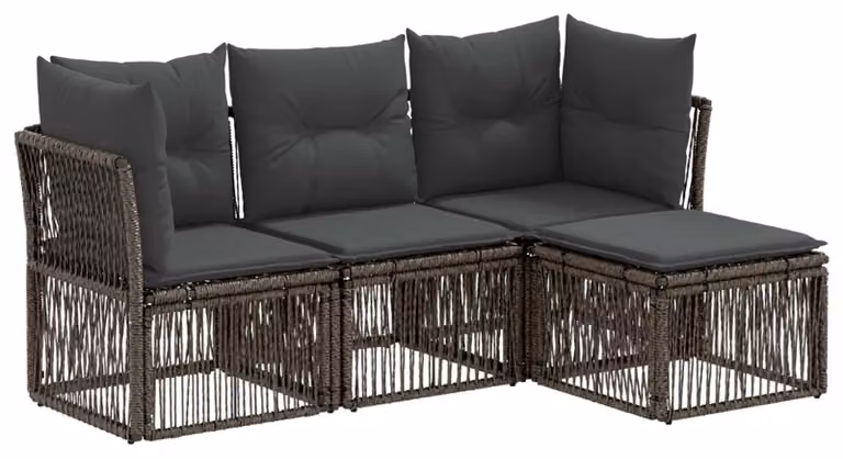Set di divani da giardino, 4 pezzi, colore grigio, in rattan sintetico