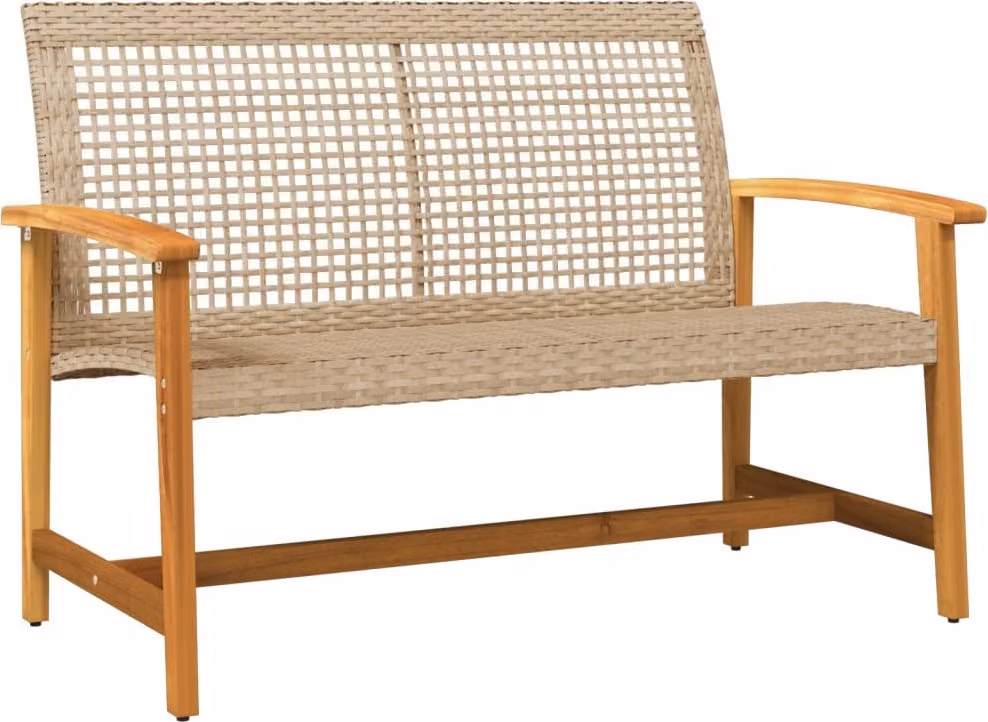 Panca da Giardino Beige 112 cm in Polyrattan e Legno di Acacia