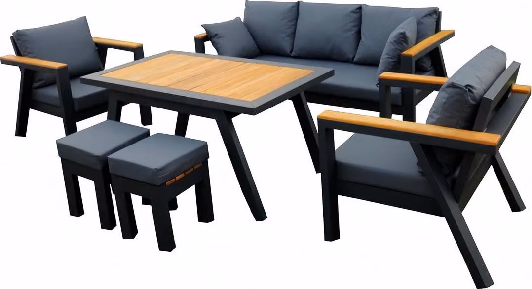 Sitzgruppe Gartenmöbel Set Sofa Sessel Stühle Tisch 6tlg Terrasse Schwarz