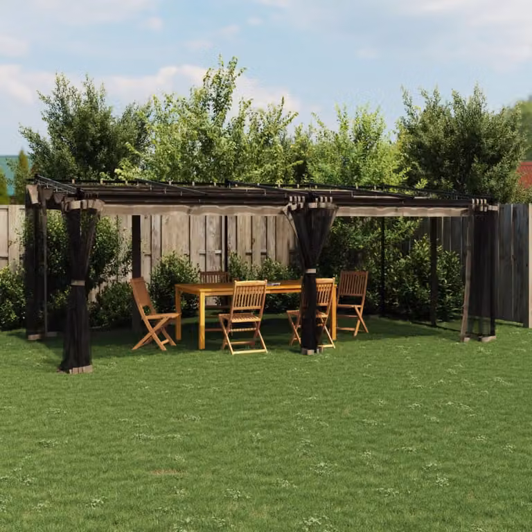 Gazebo vidaXL con pareti in rete e finestre in poliestere, struttura in acciaio e alluminio, colore antracite, L: 6 x P: 3 m, H: 2,3 m