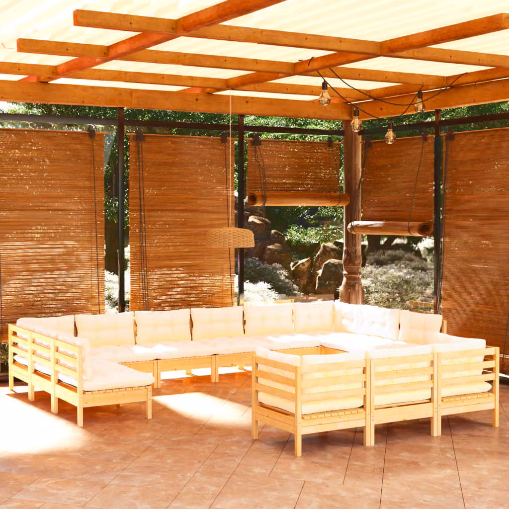 Maison Exclusive - Set Salotto da Giardino 13pz con Cuscini Crema in Legno di Pino