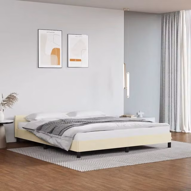 Letto con giroletto e testiera imbottito vidaXL beige 160x200 cm – 1