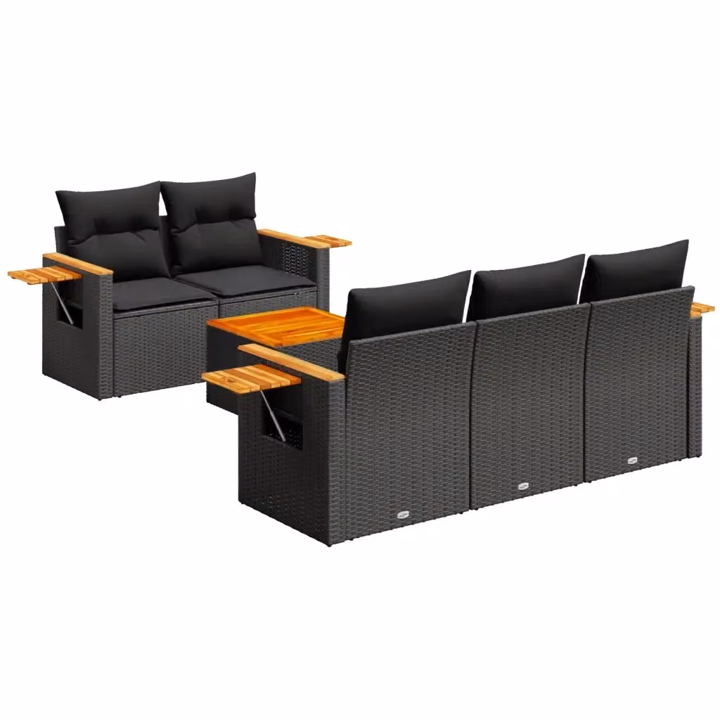 Set Divano da Giardino vidaXL 6 pz in Polyrattan Nero con Cuscini e Tavolino da Caffè – 2