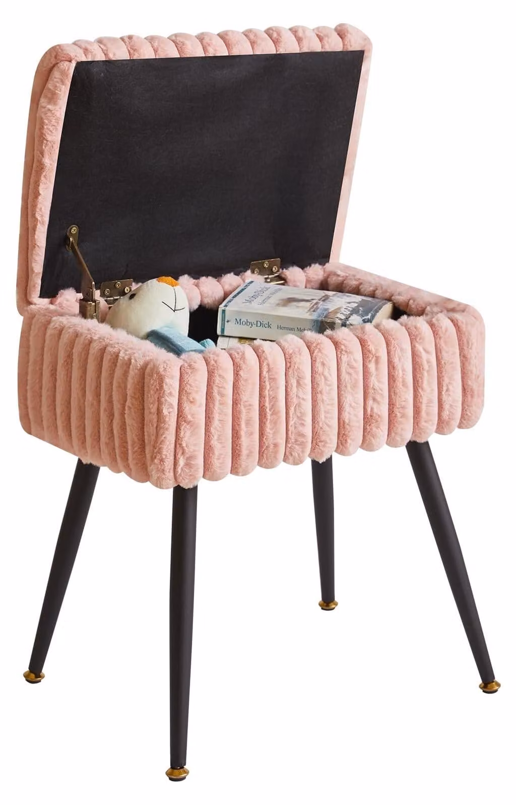 Comò rettangolare da trucco con spazio contenitivo e pouf in velluto - Rosa