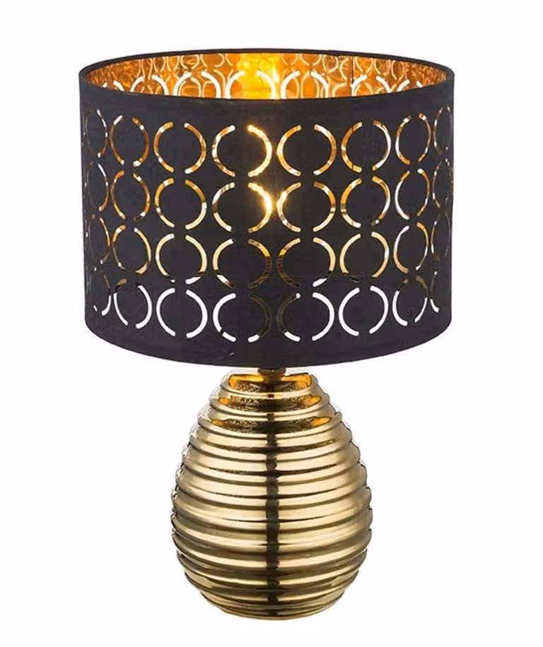 Globo Lighting lampada da tavolo in Vetroceramica color oro, velluto nero, color oro, interruttore a bilanciere sul cavo, ø: 250mm, H: 380mm, lunghezza cavo 1500mm, escl. 1x E27 60W 230V