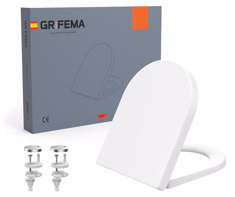 Copriwater softclose - Forma a D - Bianco - Sgancio rapido - 464 x 50 x 359 mm