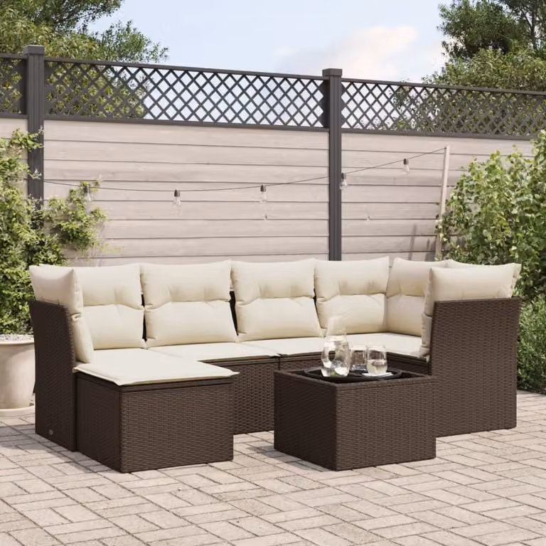Maison Exclusive - Set da giardino 7 pezzi con cuscini Marrone Poly Rattan