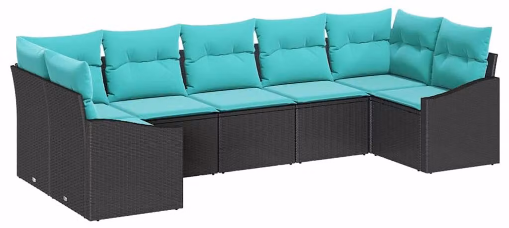 Set di divani con cuscino 7 pcs Nero polyrattan