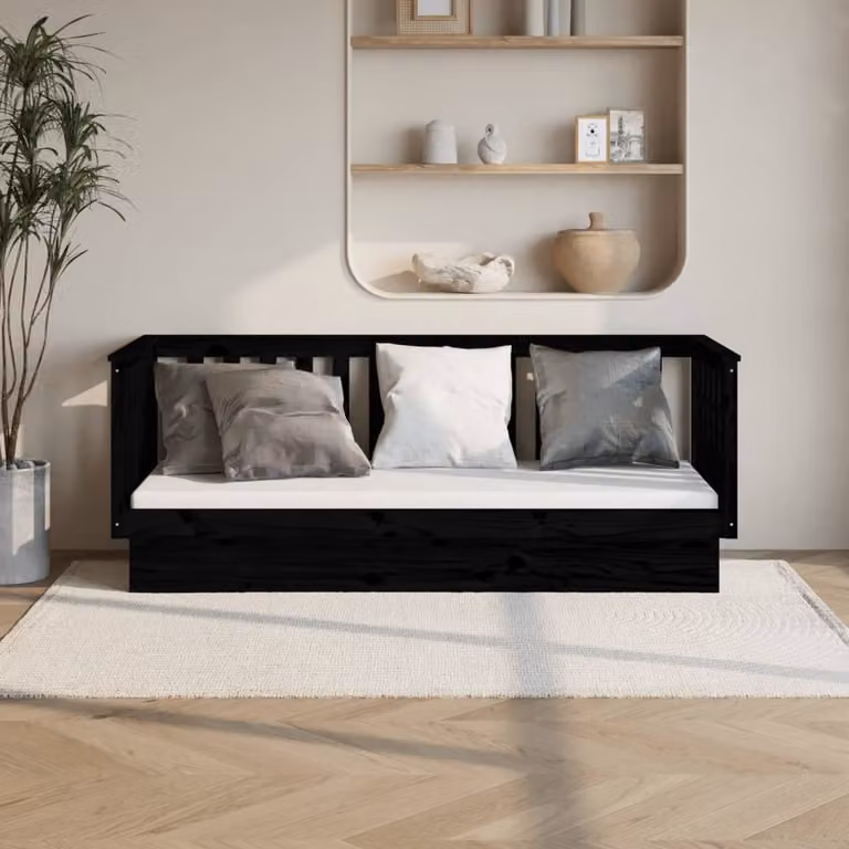 The Living Store Letto da giorno nero 90x190 cm in legno di pino massiccio
