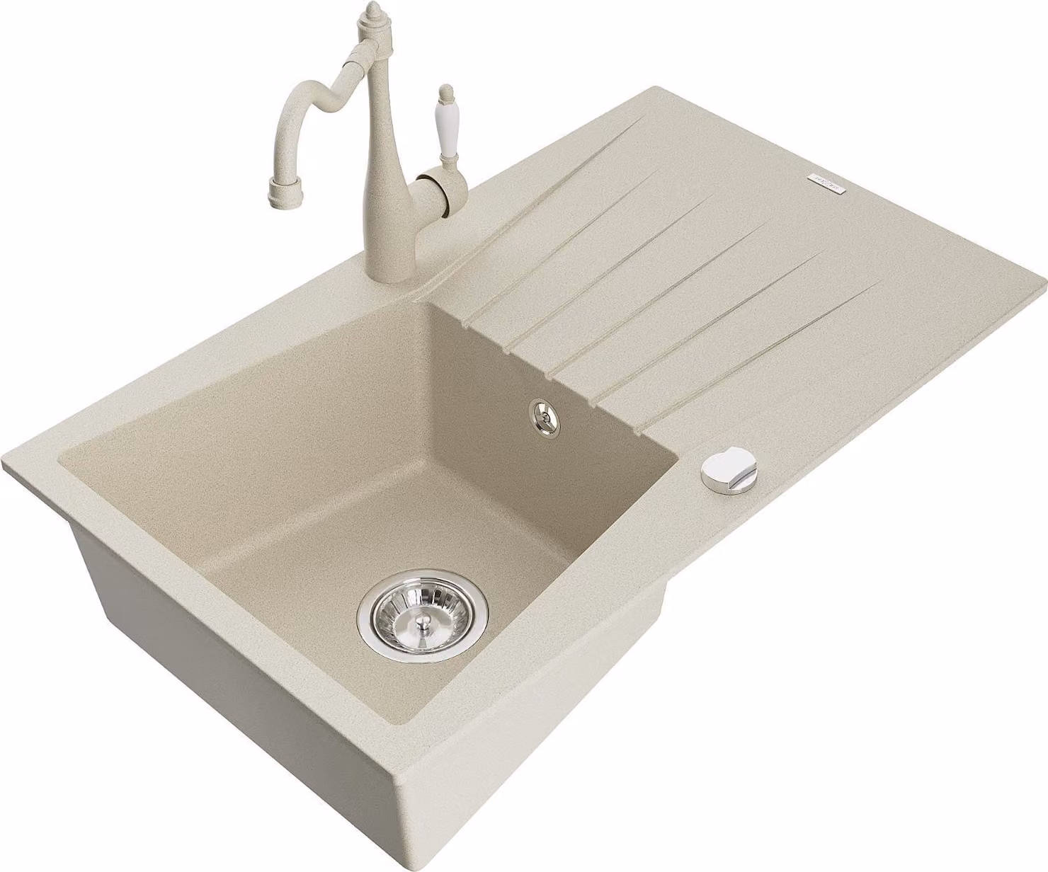 Mexen Cesar lavello in granito a 1 vasca con sgocciolatoio e miscelatore da cucina Carla, beige - 6514-69-670700-69