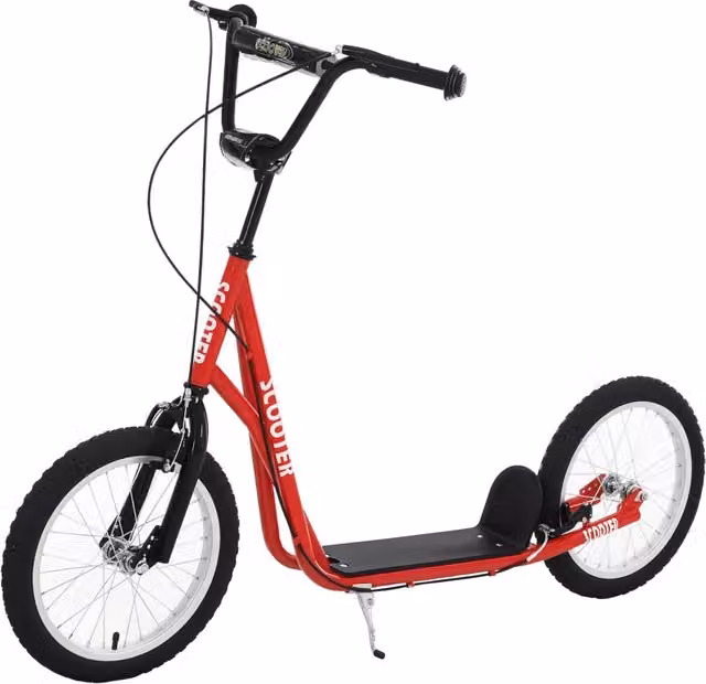 Monopattino per bambini e ragazzi XYLO con ruote in gomma gonfiabile da 16 pollici, manubrio regolabile e doppio freno, rosso