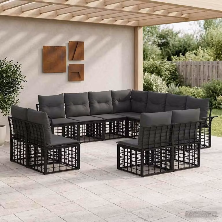 Maison Exclusive - Set da esterno per divano, 11 pezzi, colore nero e grigio scuro, materiale: poliestere