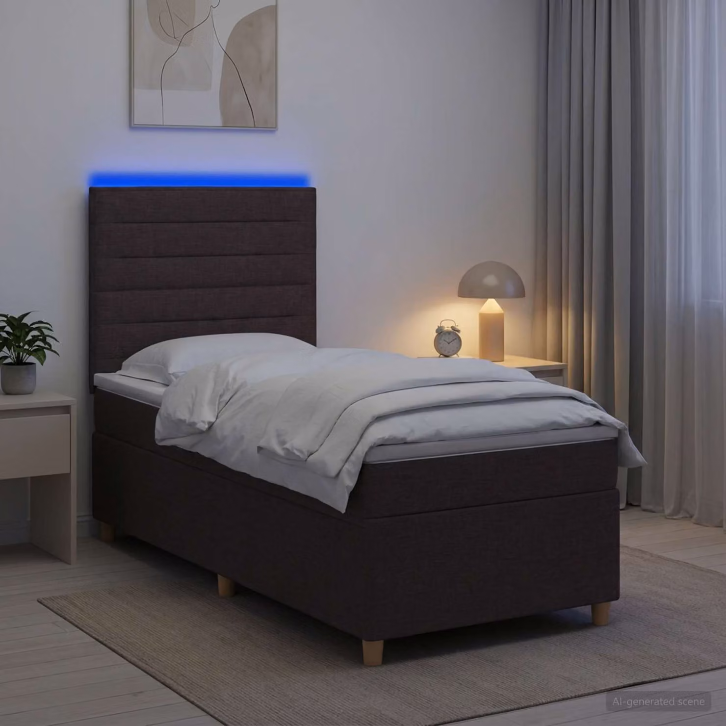 Letto box spring ibrido vidaXL con materasso a molle insacchettate e base contenitore, con illuminazione sottostante e porta USB, Marrone, L/P: 90 x 190 cm