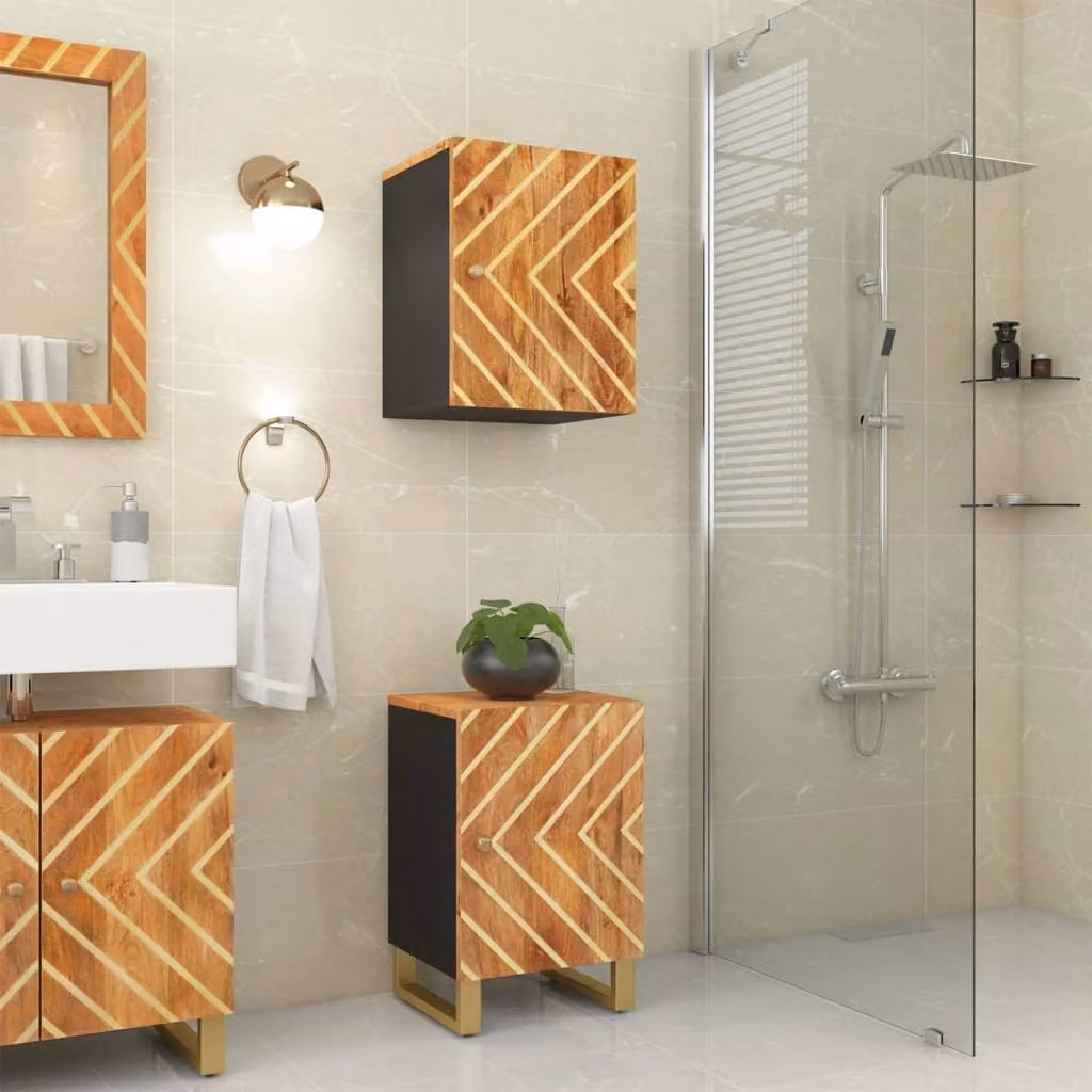 vidaXL Mobiletto da Bagno Marrone e Nero 38x33,5x58 cm Legno di Mango