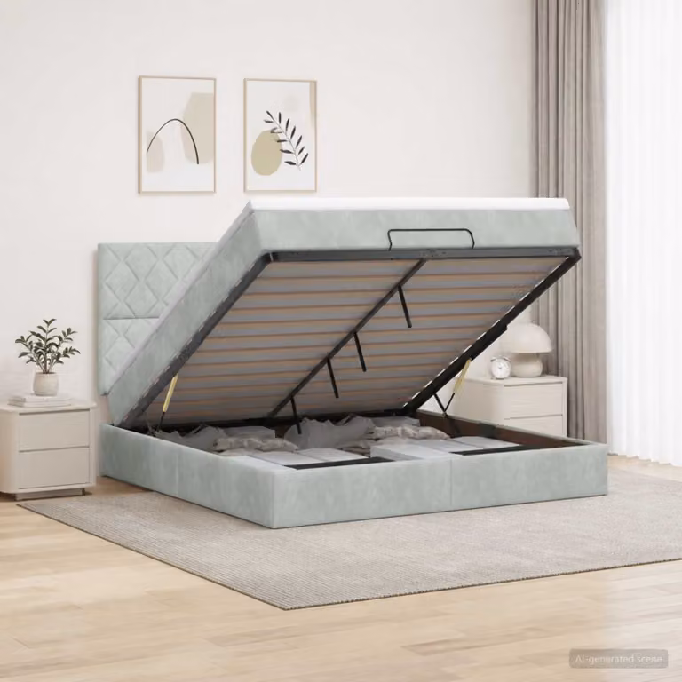 vidaXL Letto con contenitore LED e materasso Grigio Chiaro