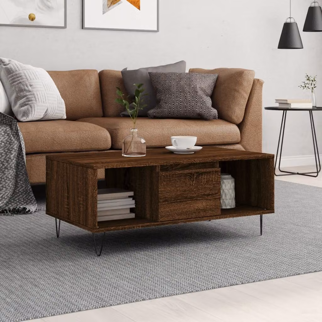 vidaXL Tavolino da Salotto Moderno in Rovere Marrone e Metallo, L 90 x P 50 x H 36,5 cm