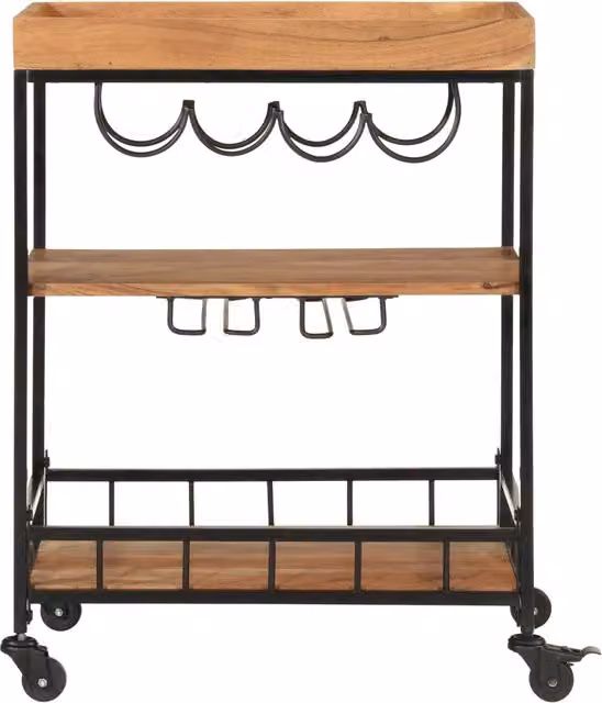 Carrello da Bar Industrial vidaXL in Legno di Acacia e Metallo, Marrone e Nero, L 60 cm x P 40 cm x H 80 cm