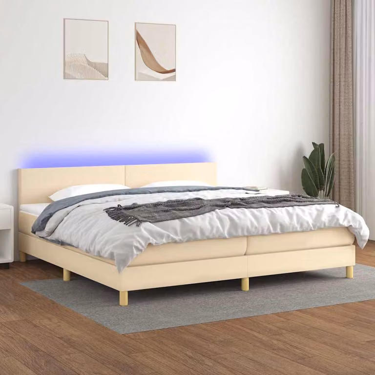 Letto Ibrido con Materasso e Illuminazione LED vidaXL in Tessuto Bianco e Beige L/P: 200 x 200 cm