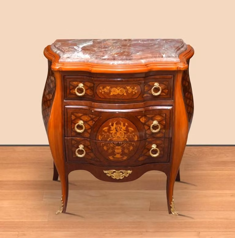 Casa Padrino Cassettiera barocca marrone/oro 85 x 45 x h. 85 cm - Cassettiera artigianale in legno massiccio con 3 cassetti e piano in marmo - Mobili barocchi