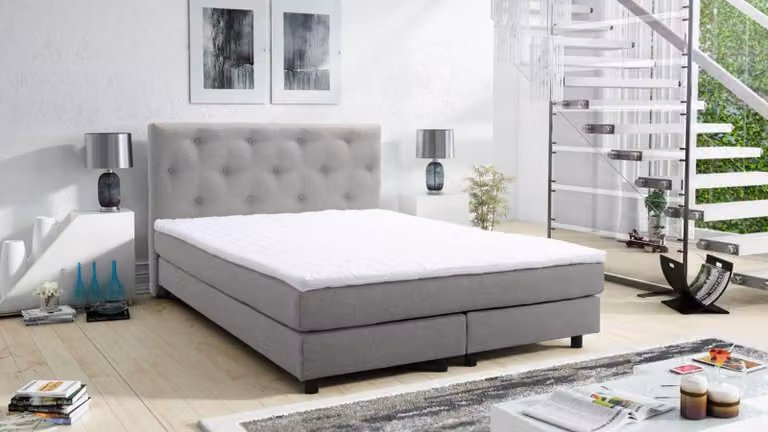 Letto boxspring Glenn 1, letto Chester Hotel 140x200, coprimaterasso grigio chiaro