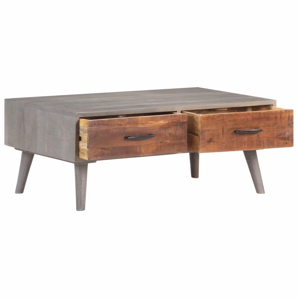 Tavolino Grigio 100x60x40 cm Legno Massello di Mango Grezzo