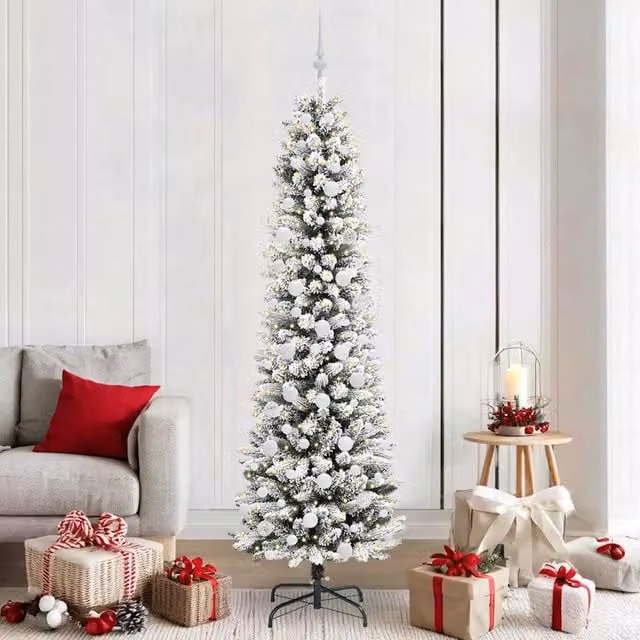 Albero di Natale artificiale moderno vidaXL bianco con luci LED bianco caldo – 1