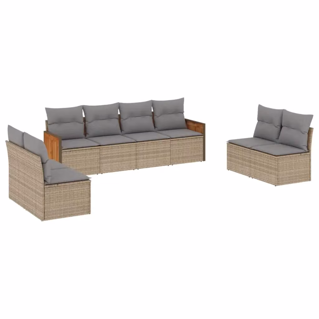 vidaXL Set Divano da Giardino a L 8 pz con Cuscini Beige e Grigio in Polyrattan e Acciaio – 2