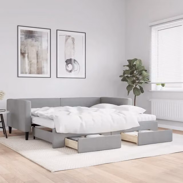 Divano Letto Estraibile Cassetti Grigio Chiaro 90x200cm Tessuto 3196632