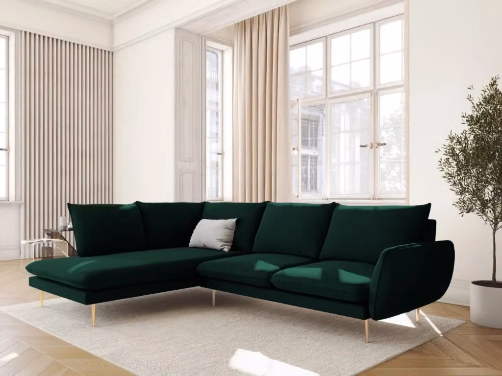 Divano angolare sinistro Vienna Cosmopolitan Design in velluto verde bottiglia da 6 posti L/P/H: 275 x 95 x 73 cm – 2