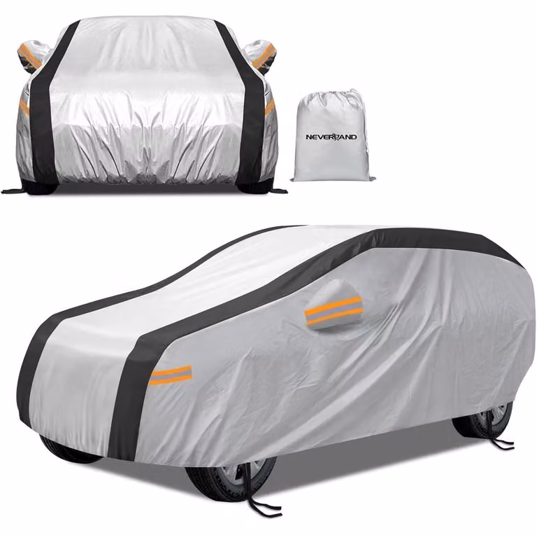 Copertura per auto SUV, tessuto Oxford 210D, modello M, dimensioni 455x185x170 cm, colore argento e nero, impermeabile, design riflettente