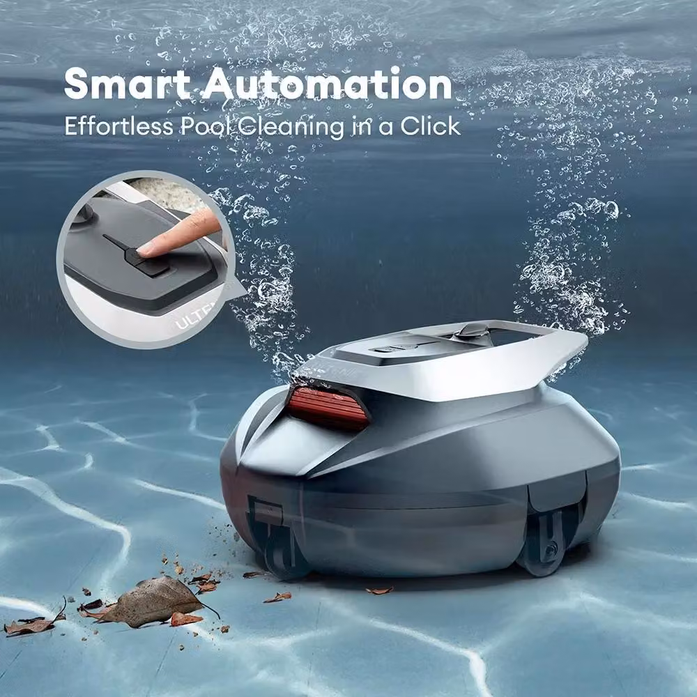Robot pulitore per piscine - Modello P1O - Senza fili - Doppio motore - Batteria da 5200 mAh - Autonomia di 90 minuti - Contenitore da 2500 ml - Adatto per piscine fino a 79 m²