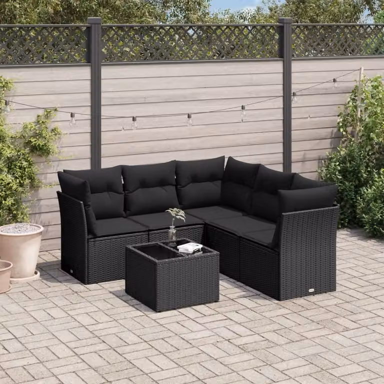 Maison Exclusive - Set Divano da Giardino 6 pz con Cuscini Nero in Polyrattan