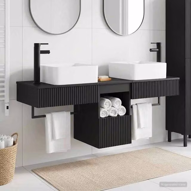 Set di mobili per il bagno 3 pz Nero Legno ingegnerizzato 3405598