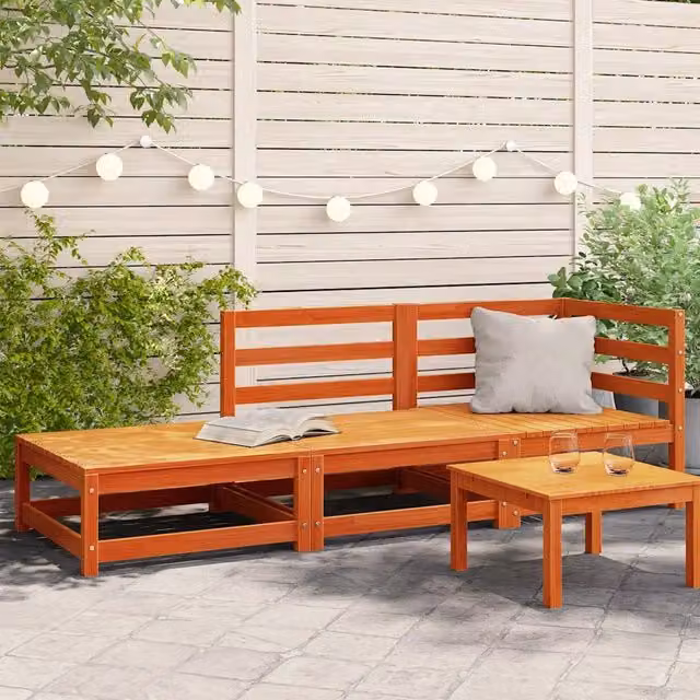 Divano da giardino a L con poggiapiedi vidaXL in legno di pino color marrone con finitura cerata – 1