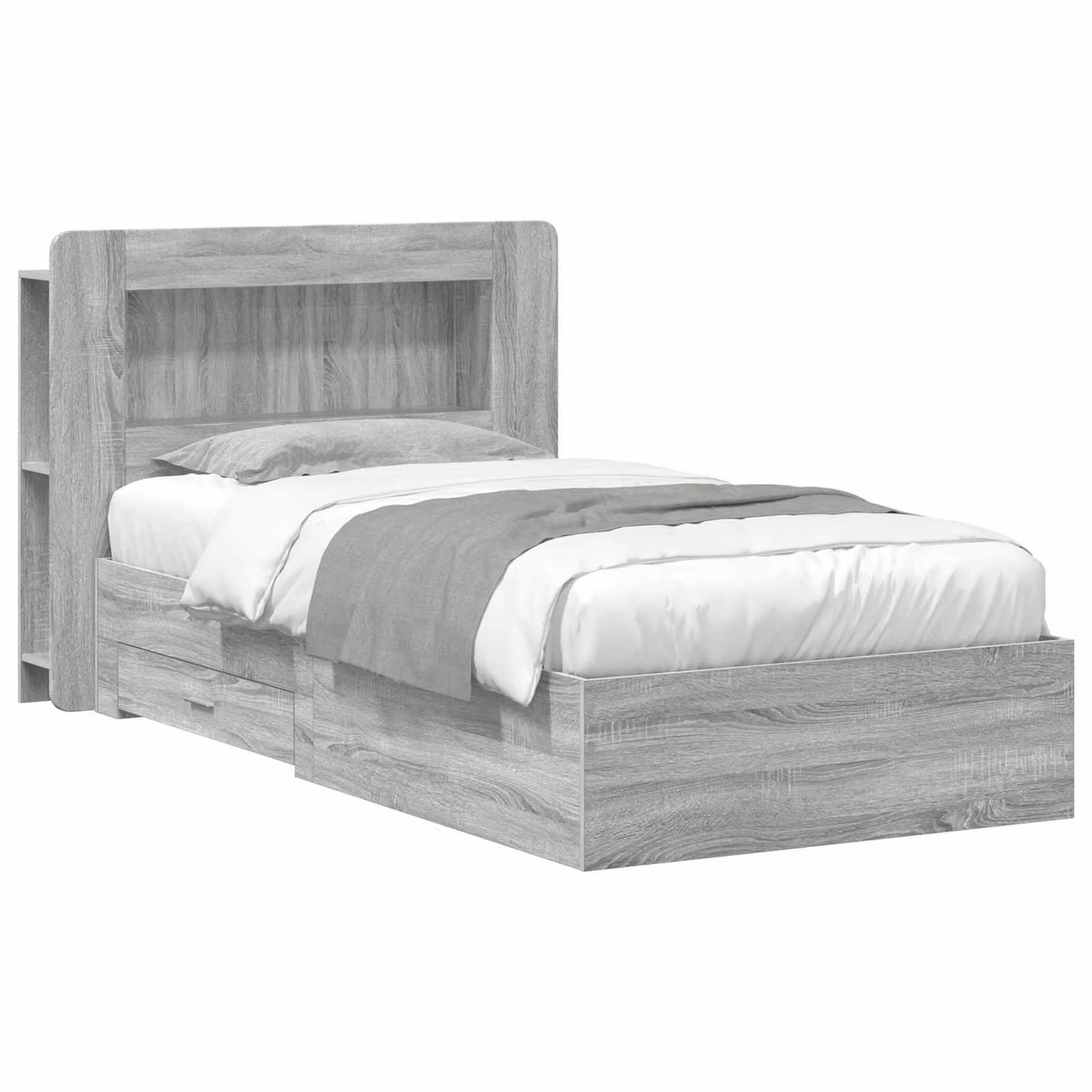 vidaXL Letto con contenitore e cassetti in legno ingegnerizzato, colore grigio, L 200 x P 100 x H 140 cm