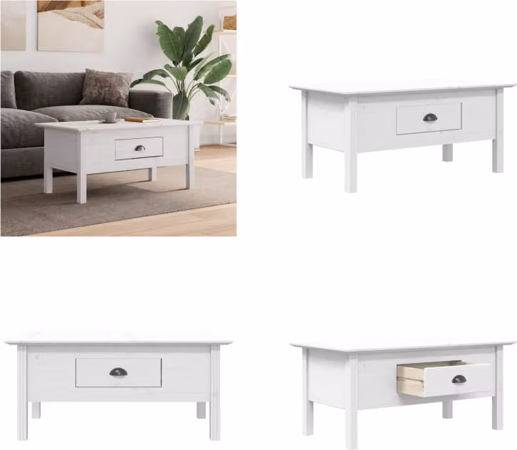 vidaXL Tavolino BODO Bianco 100x55x45 cm in pino massiccio - Tavolino - Tavoli da caffè - Tavolino - Tavolino da divano