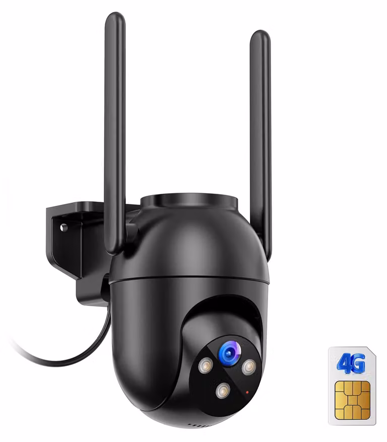Telecamera di sicurezza esterna 4G LTE con SIM, risoluzione 2K HD e visione notturna