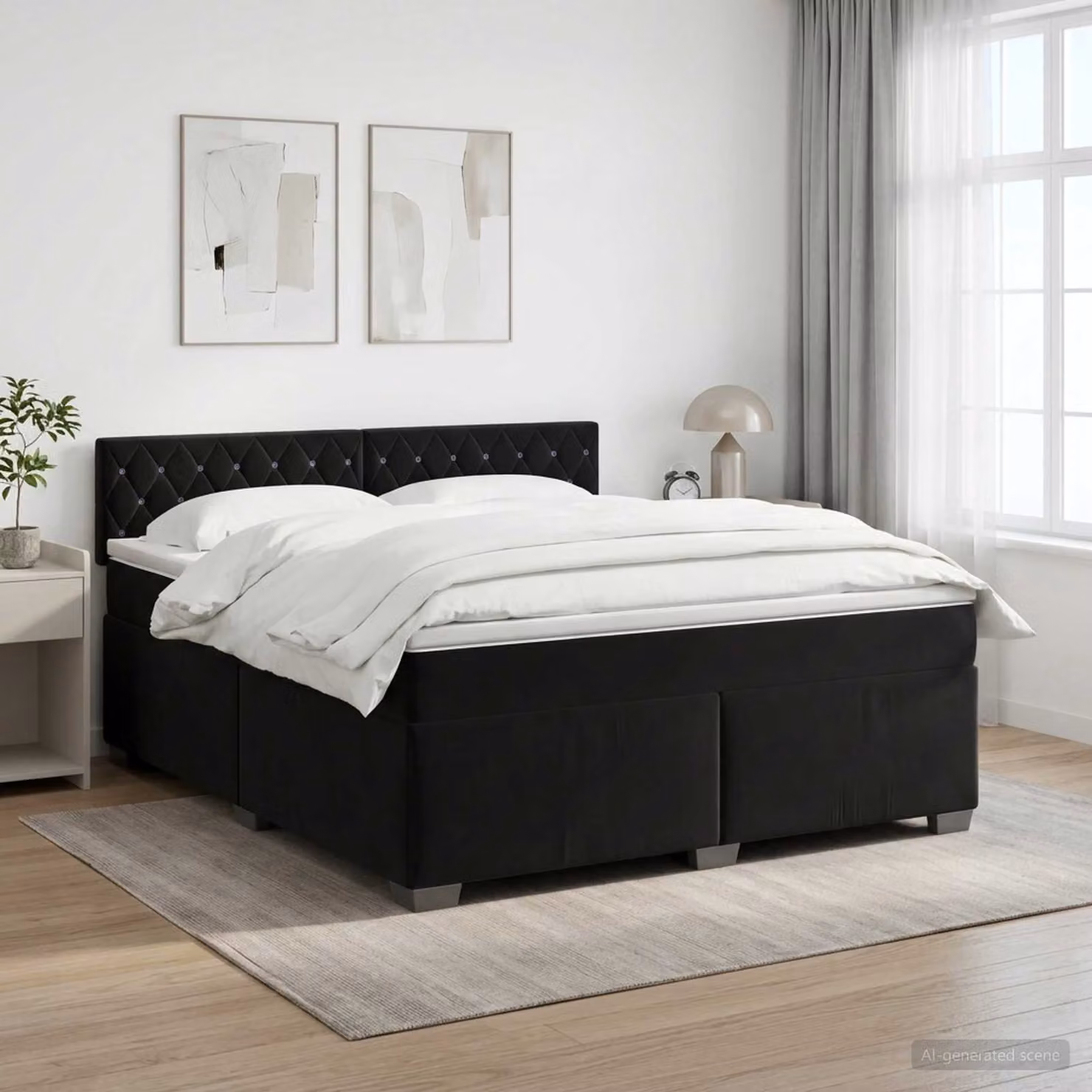 Letto box spring con materasso vidaXL in velluto nero L: 160 cm, P: 200 cm