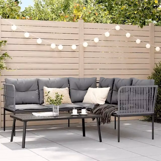 Set Divano da Giardino con Cuscini Nero Acciaio e Textilene 3283747