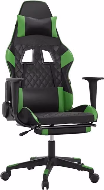 Sedia da Gaming Design In Nero e Verde in Similpelle con Poggiatesta e Ruote